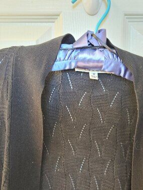 Cyrus Black Pointelle Knit Front Cardigan Sweater Size M Duster